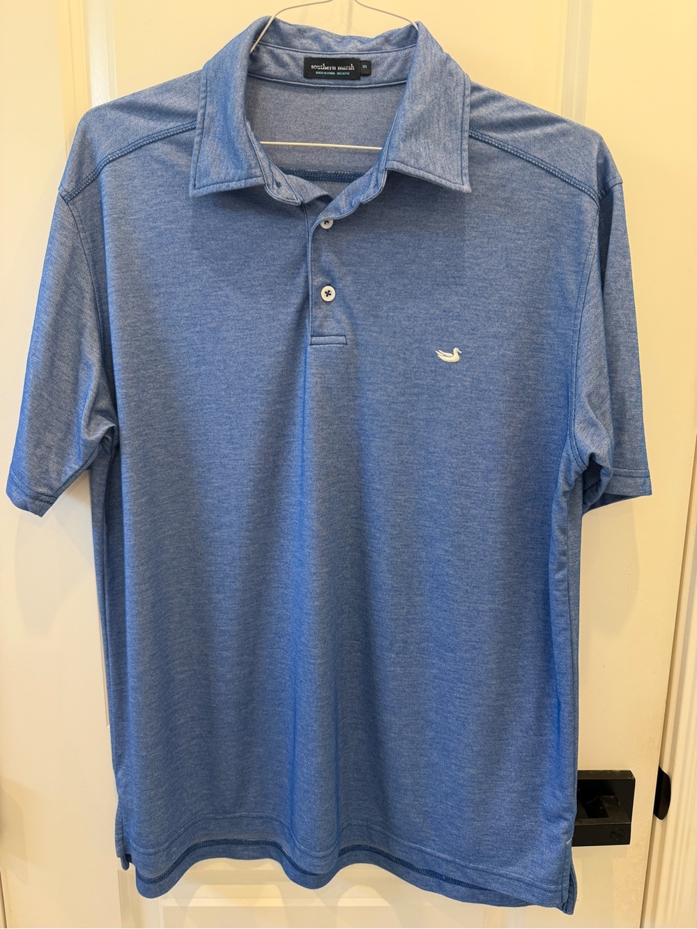 Southern Marsh Men's Heather Blue Polo with Embroidered Duck